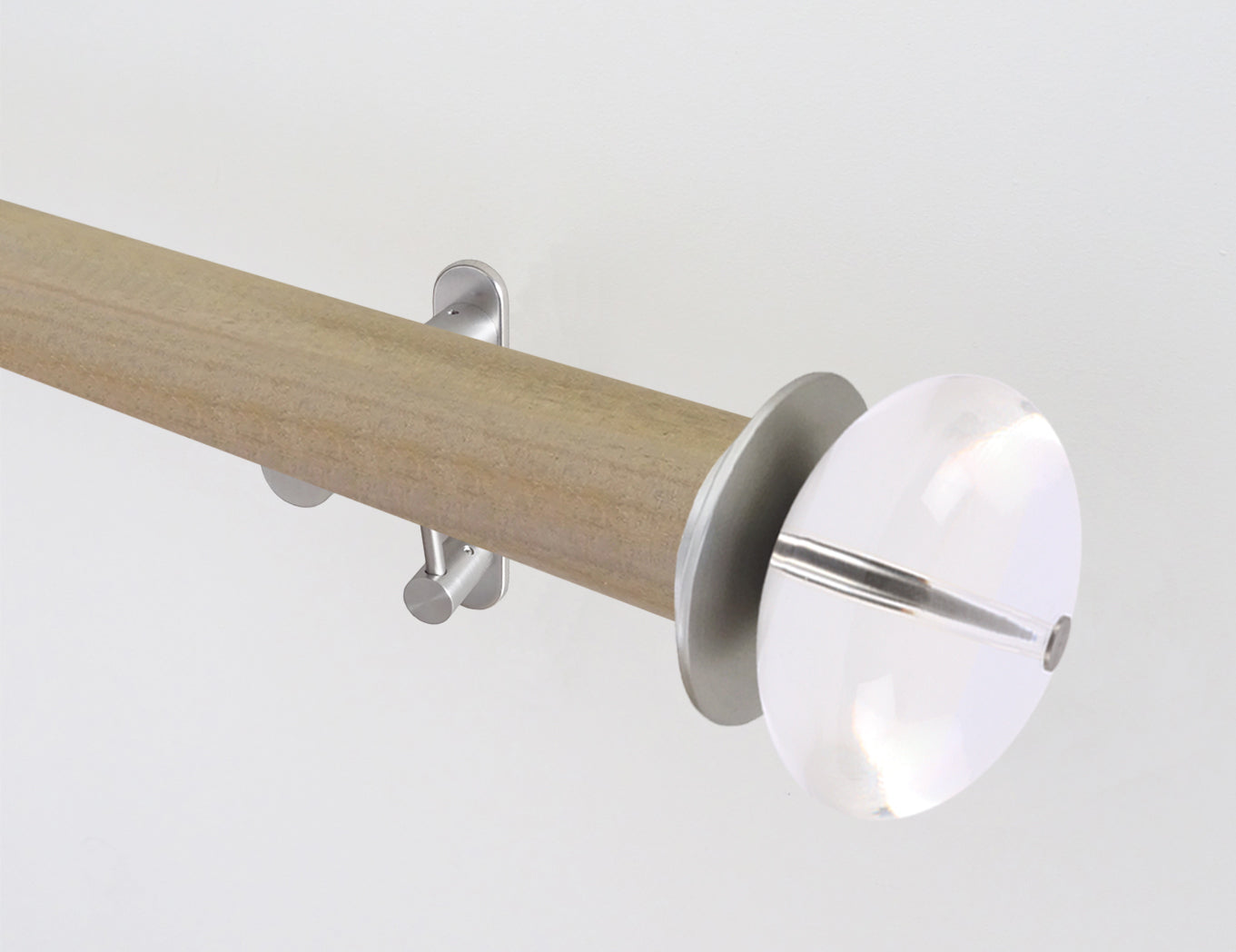 50mm dia. cotswold oak stained wood curtain pole with acrylic ball finials and brackets
