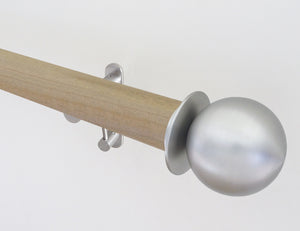 50mm dia. cotswold oak stained wood curtain pole with metal ball finials