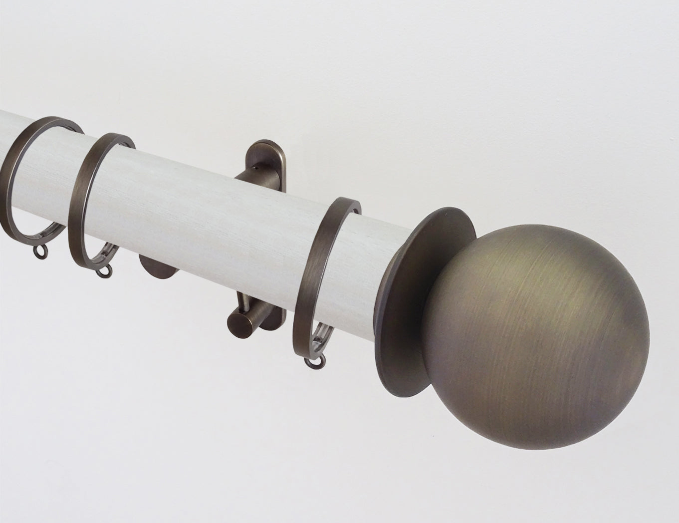 50mm dia. ecru stained wood curtain pole with metal ball finials
