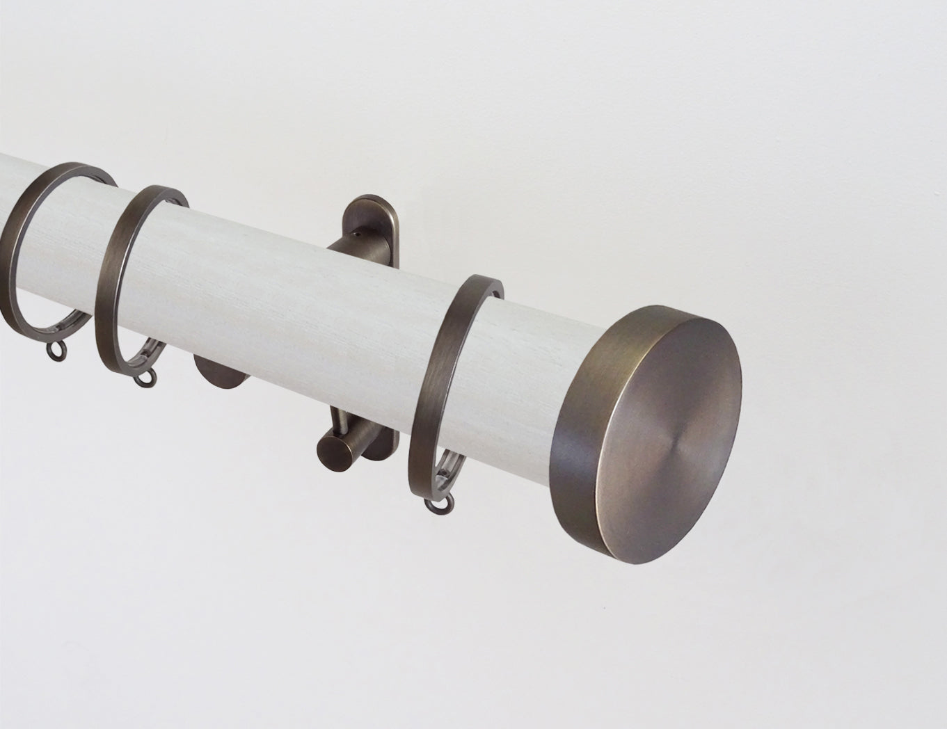 white ecru stained wooden curtain pole by Walcot House