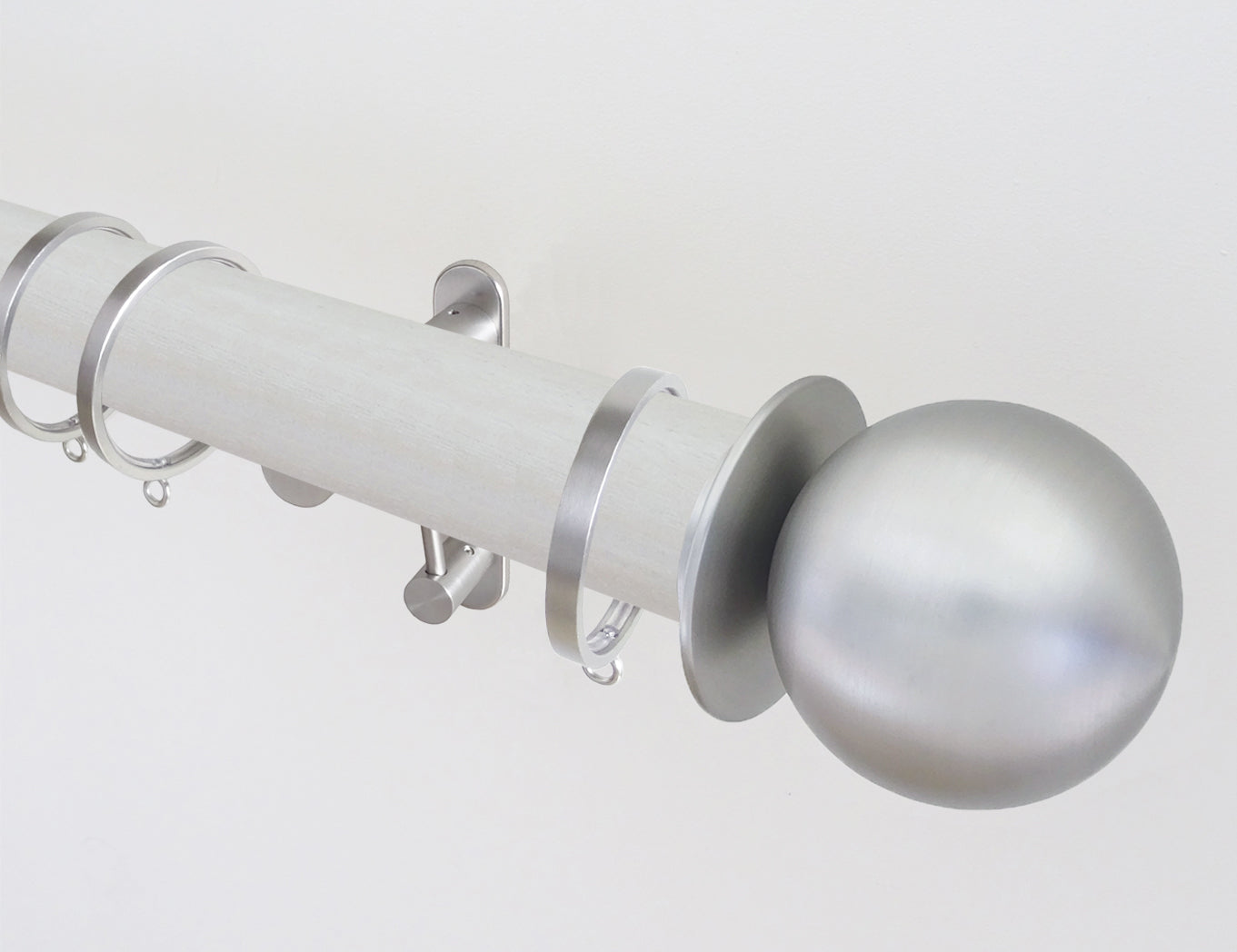 50mm dia. ecru stained wood curtain pole with metal ball finials