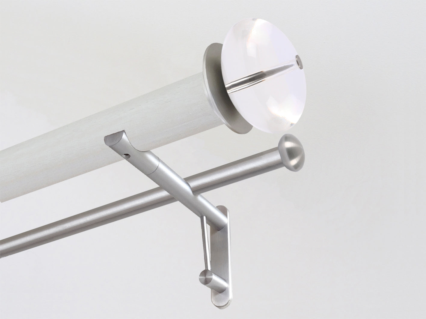 50mm dia. ecru stained wood double curtain pole with acrylic ball finials, steel brackets