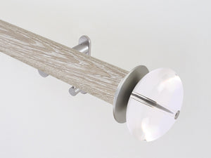 Limed real oak curtain pole with integrated track and acrylic ellipse finials | Walcot House UK