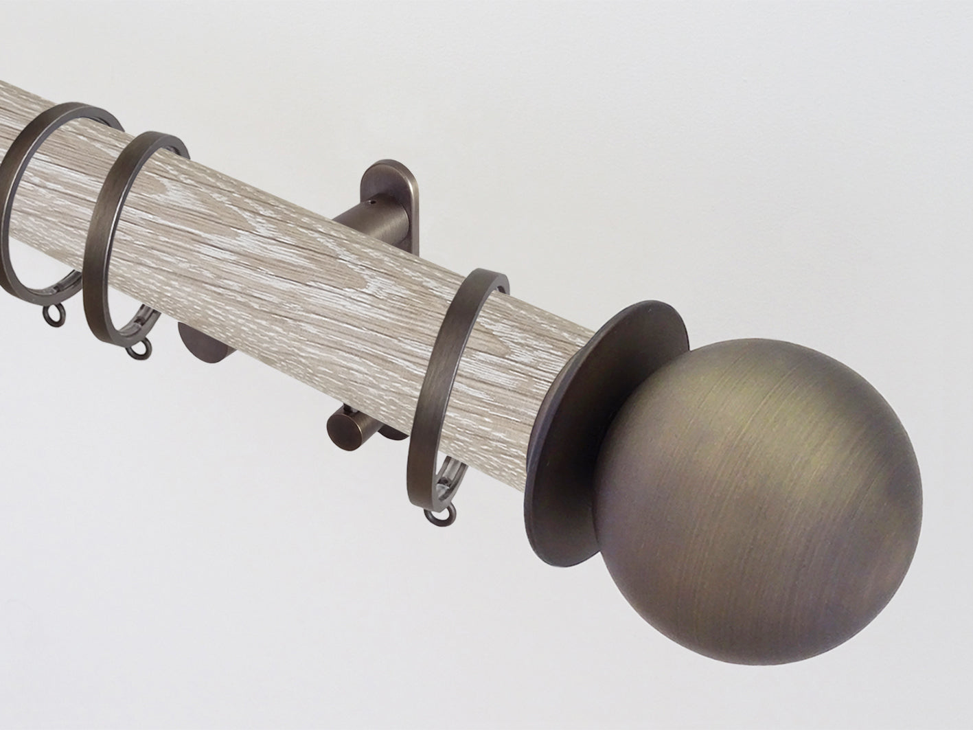 Walcot House | Real solid limed oak curtain pole set in 50mm, hand finished, bronze hardware