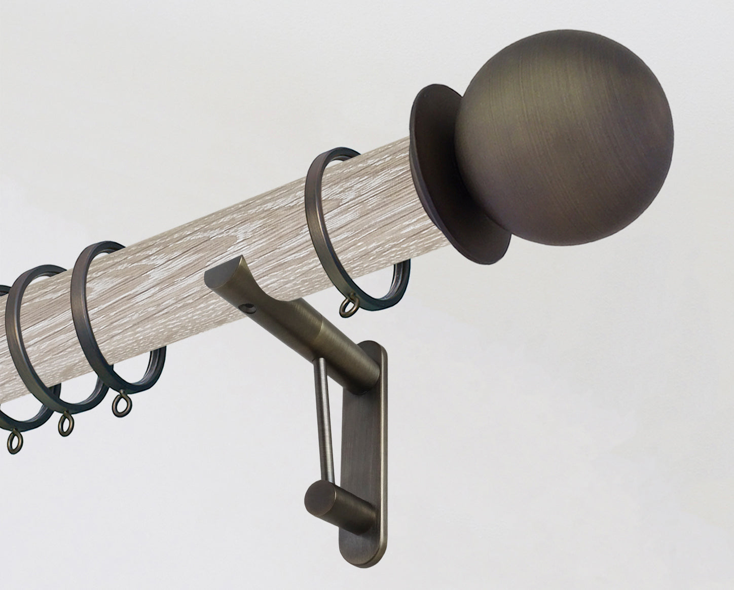 50mm dia. limed real oak wood curtain pole set with metal ball finials