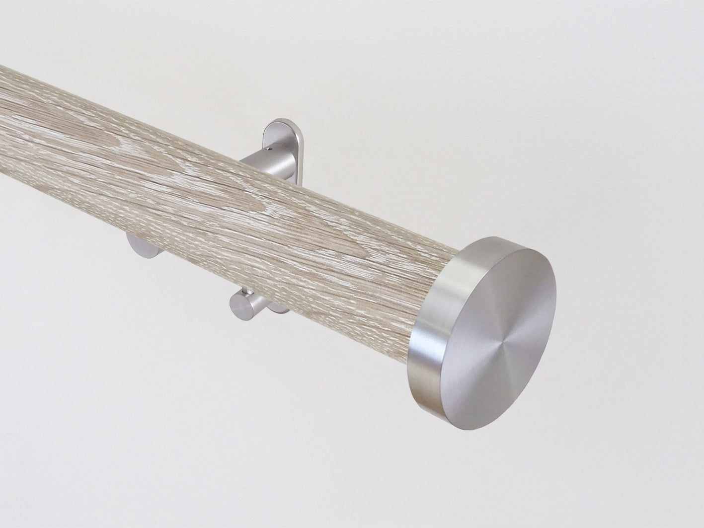 Real solid limed oak curtain pole set in 50mm diameter with integrated track, hand finished in the UK | Walcot House