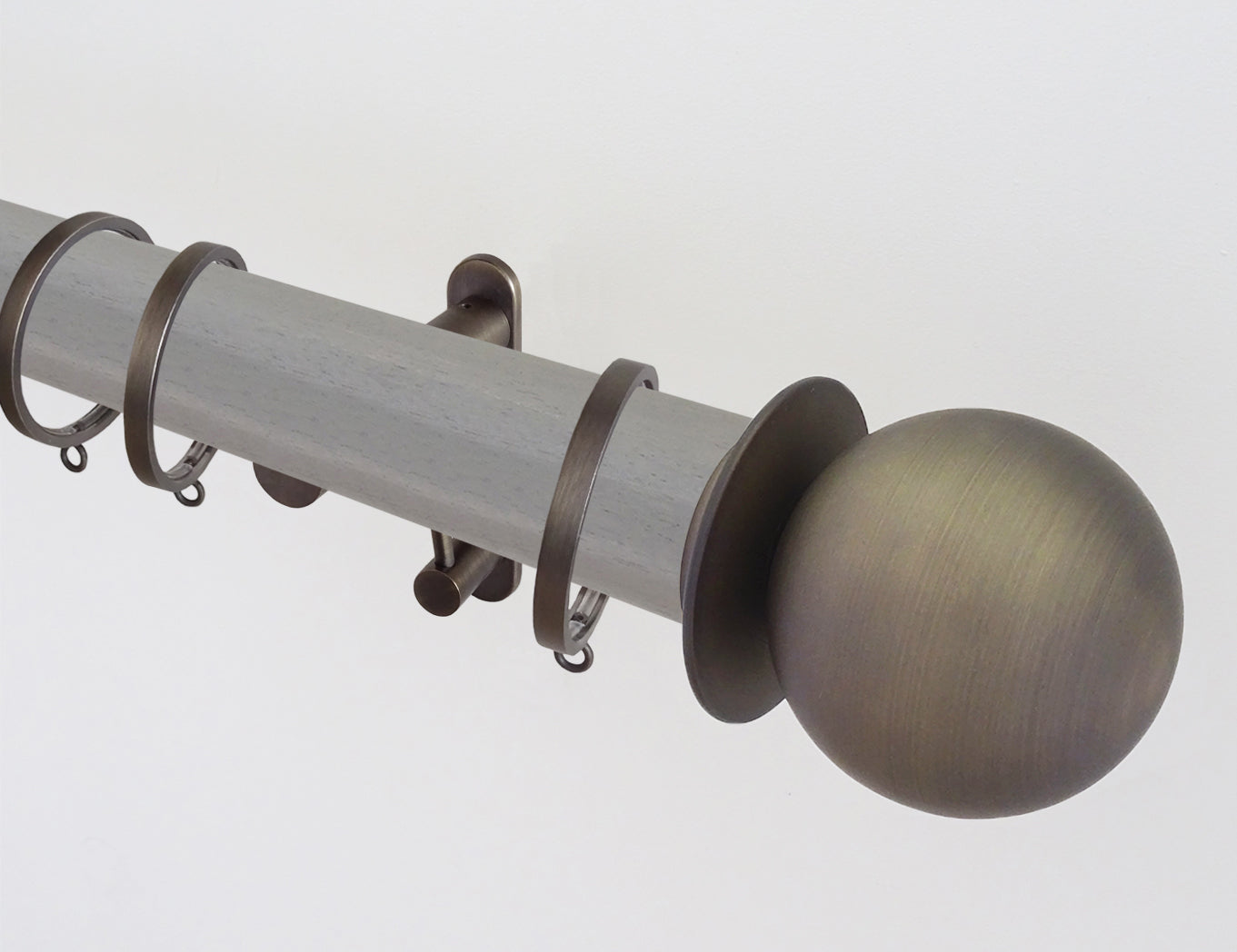 50mm dia. mouse stained wood curtain pole with metal ball finials