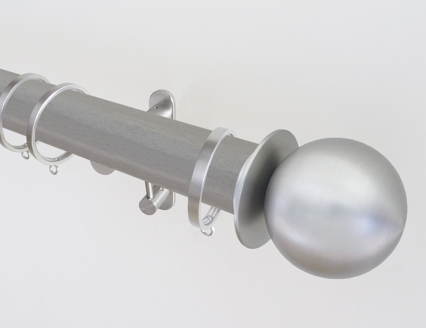 50mm dia. mouse stained wood curtain pole with metal ball finials