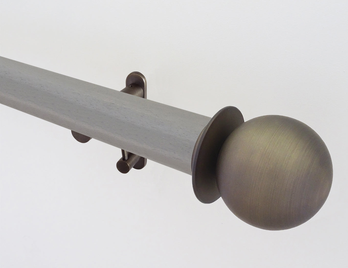 50mm dia. mouse stained wood curtain pole with bronze metal ball finials