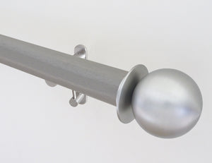 Mouse grey wooden tracked curtain pole with bronze ball finials