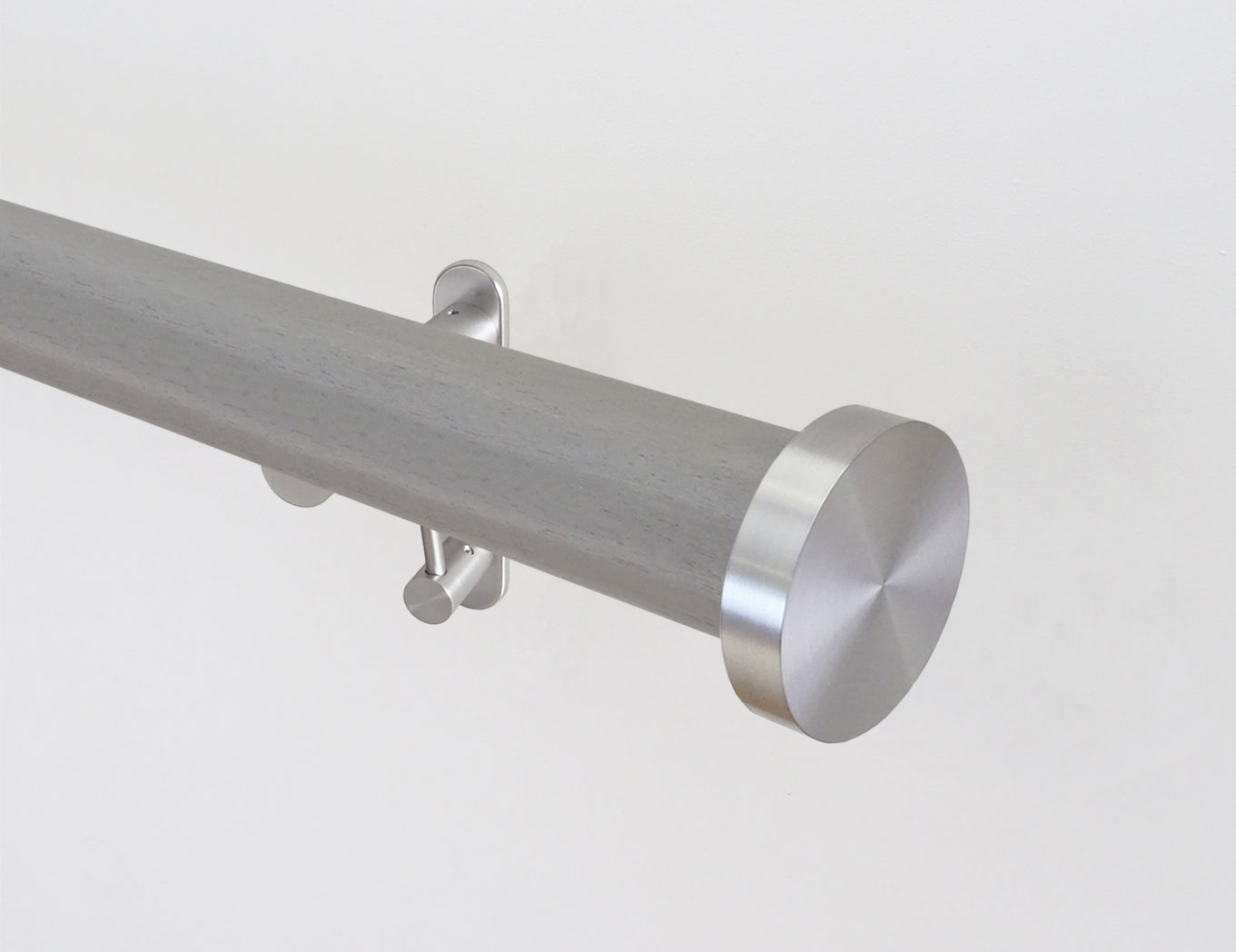 Mouse grey wooden tracked curtain pole with mini disc finials