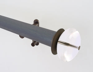 50mm diameter stained grey wooden curtain pole 'seal' with acrylic ball finials and brackets