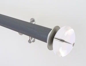 50mm diameter stained grey wooden curtain pole 'seal' with acrylic ball finials and brackets