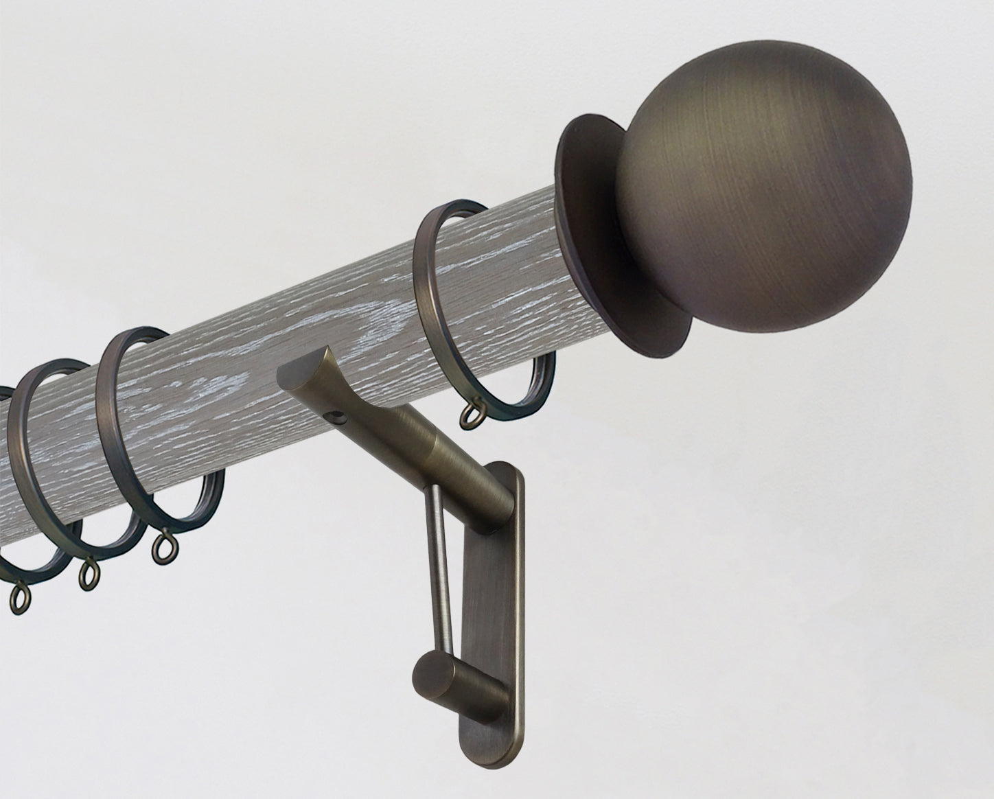 50mm dia. smoked real oak wood curtain pole set with metal ball finials
