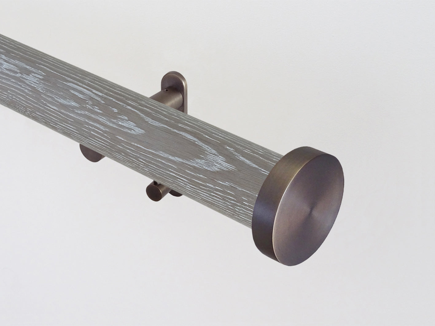 Walcot House | Real solid oak curtain pole set in 50mm, hand finished, smoked grey oak, bronze hardware