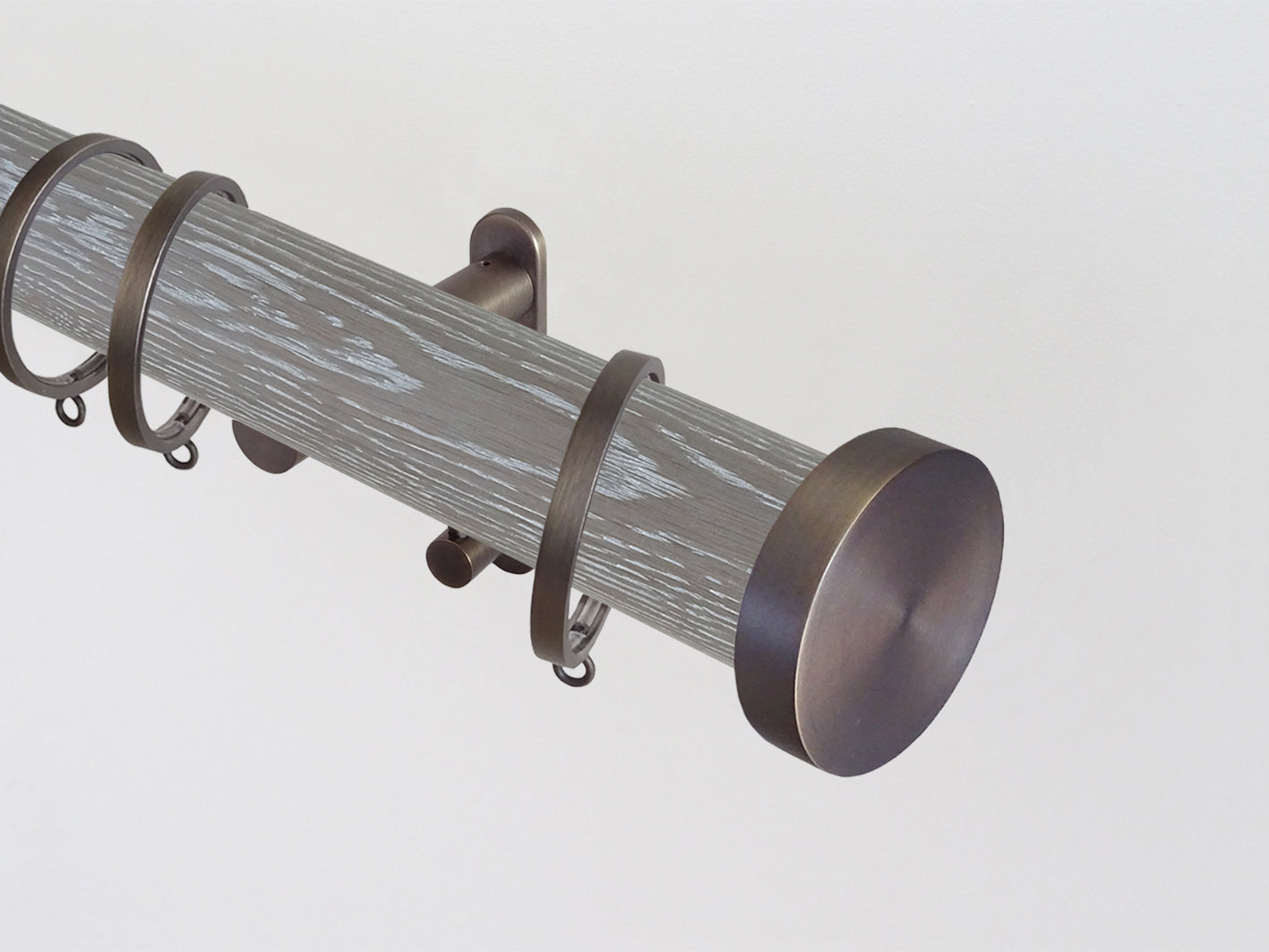 Walcot House | Real solid oak curtain pole set in 50mm, hand finished, smoked grey oak, bronze hardware