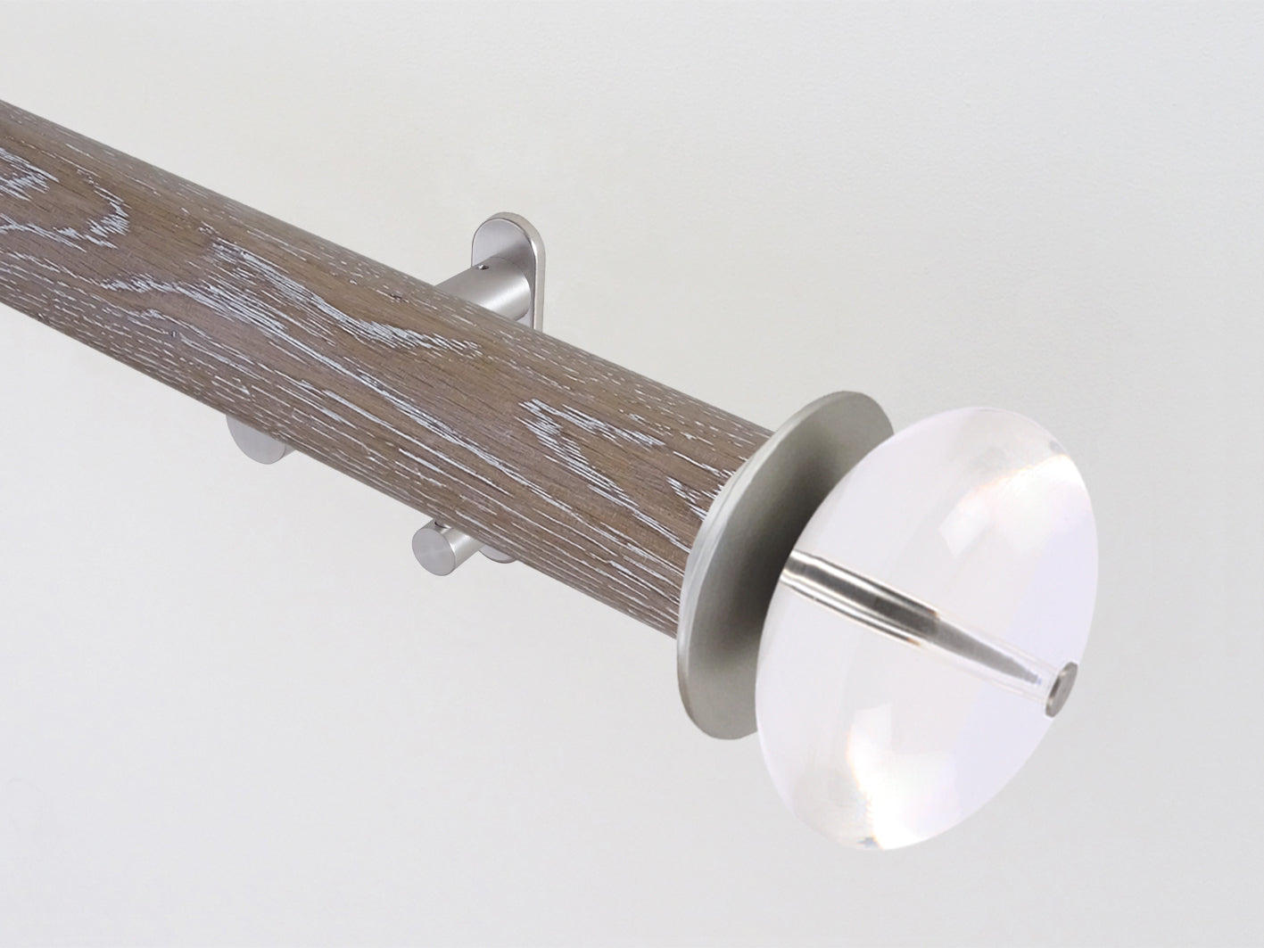 Quality real solid tawny oak curtain pole set with perspex finials and hidden track | Walcot House