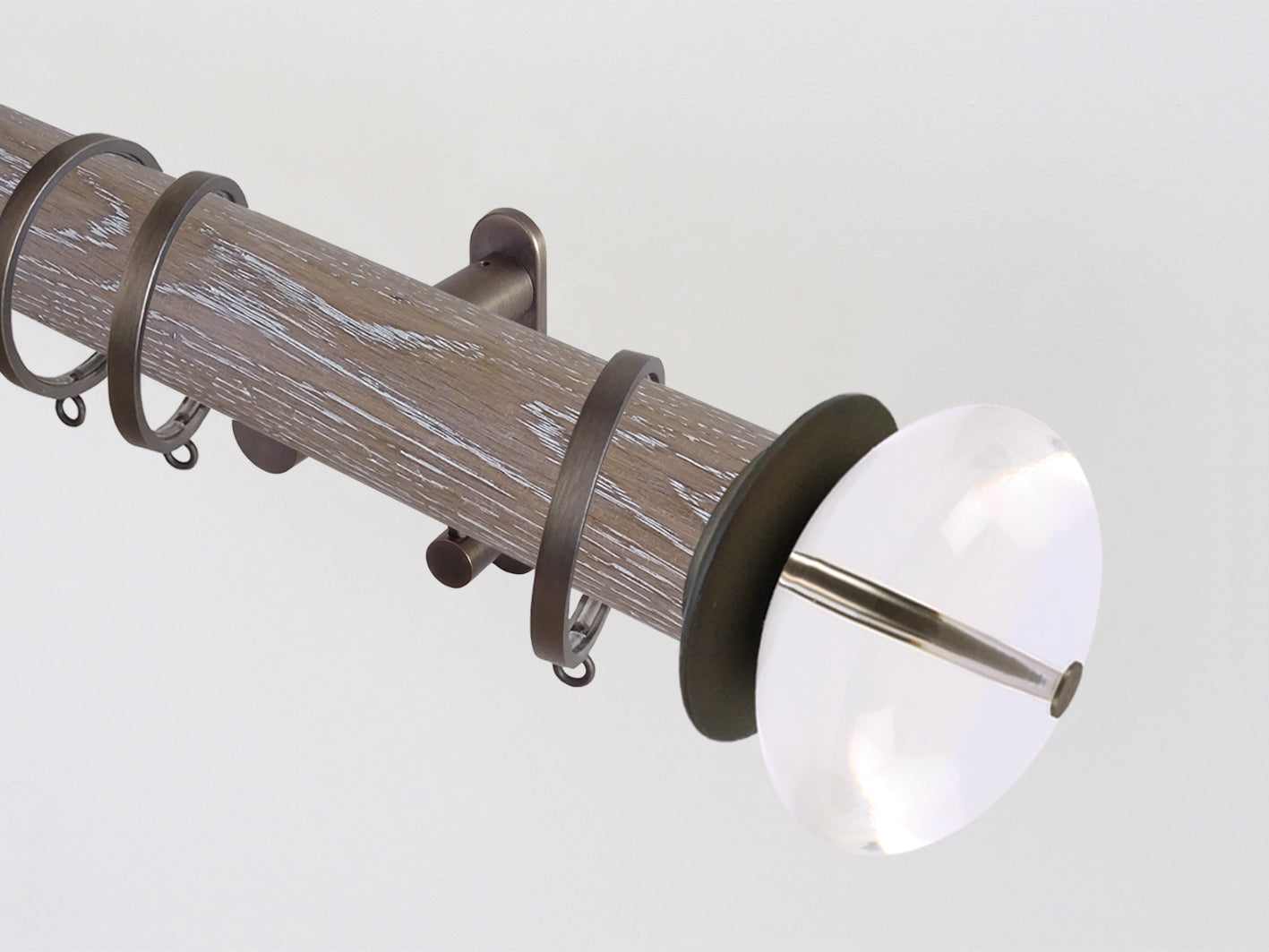 Walcot House | Real solid limed oak curtain pole set in 50mm, hand finished, bronze hardware