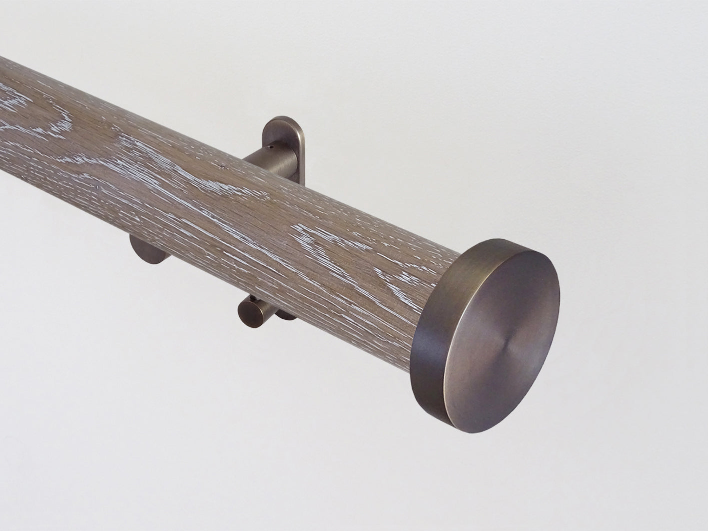 Walcot House | Real solid oak curtain pole set in 50mm, hand finished, tawny brown, bronze hardware