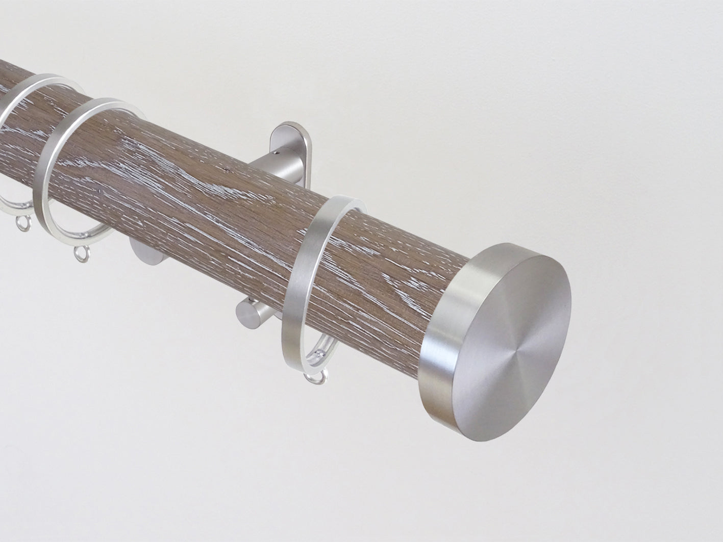 Walcot House | Real solid oak curtain pole set in 50mm, hand finished, tawny brown, stainless steel hardware