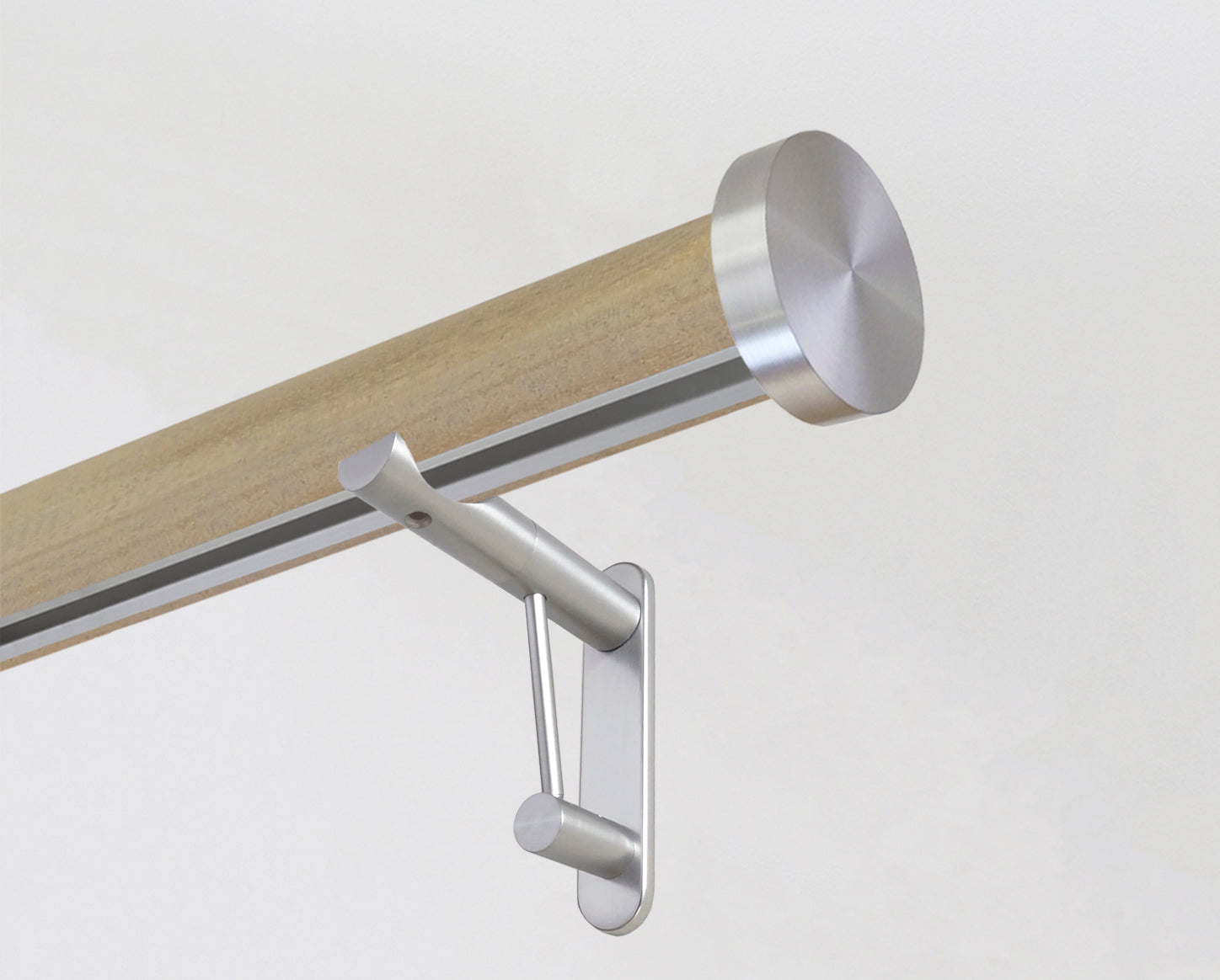 Cotswold Oak stained wooden tracked curtain pole with mini disc finials