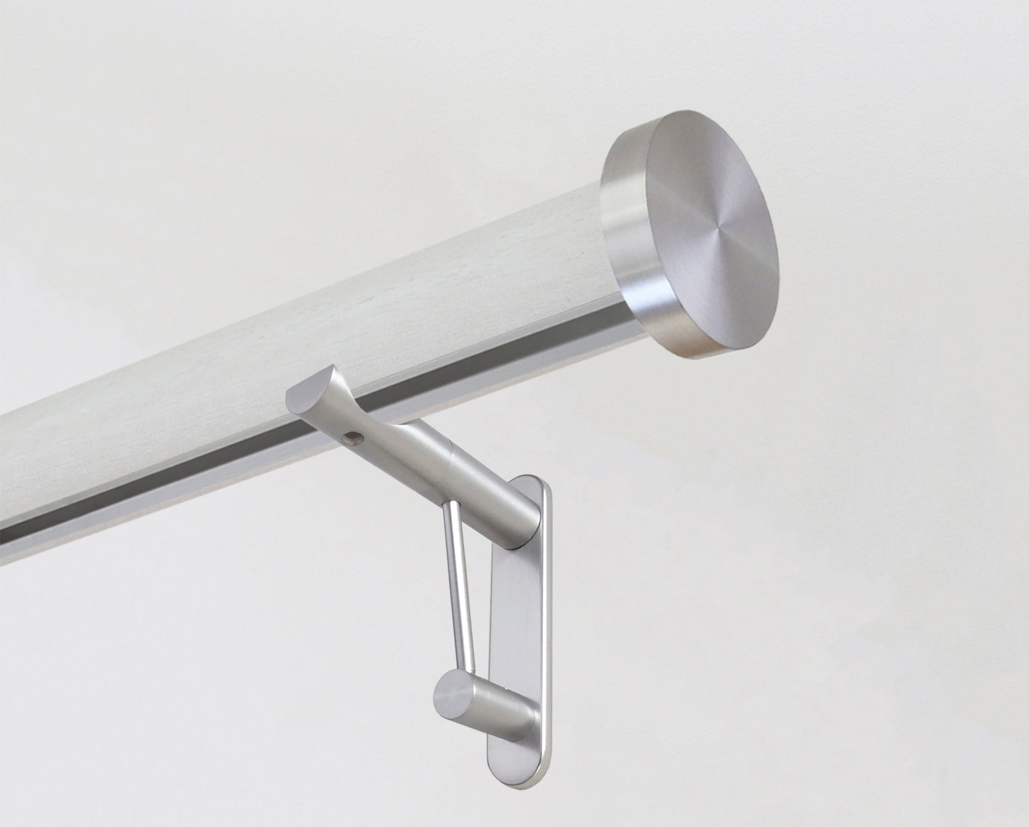 Tracked white wooden curtain pole 50mm with mini disc finials