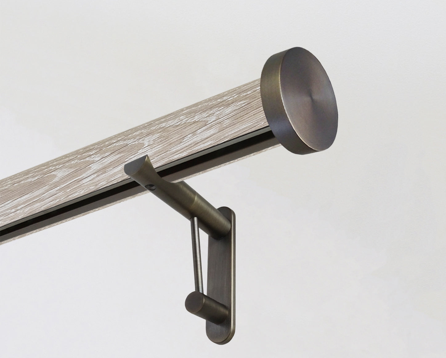 Real solid limed oak curtain pole set in 50mm diameter with integrated track, hand finished in the UK | Walcot House