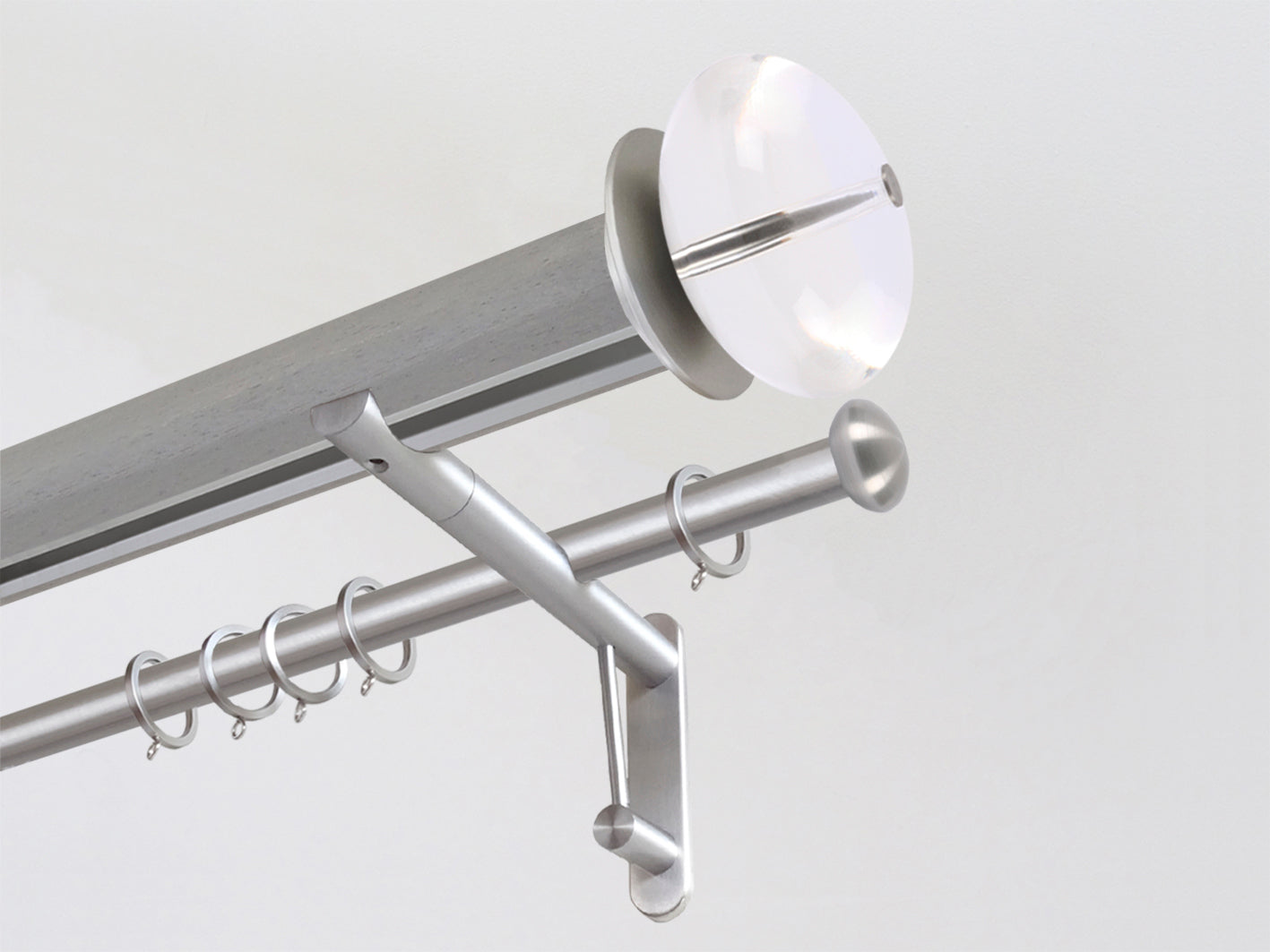 Walcot House | Mouse Grey stained wooden tracked double curtain pole with acrylic finials