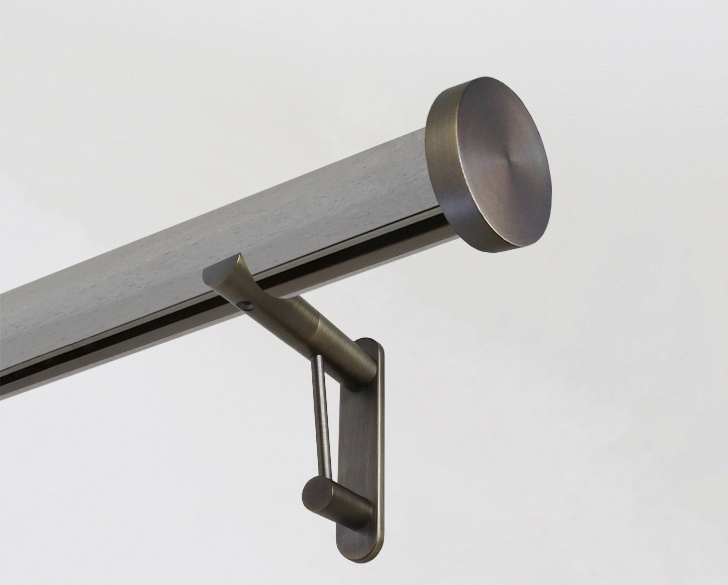 Mouse grey wooden tracked curtain pole with mini disc finials