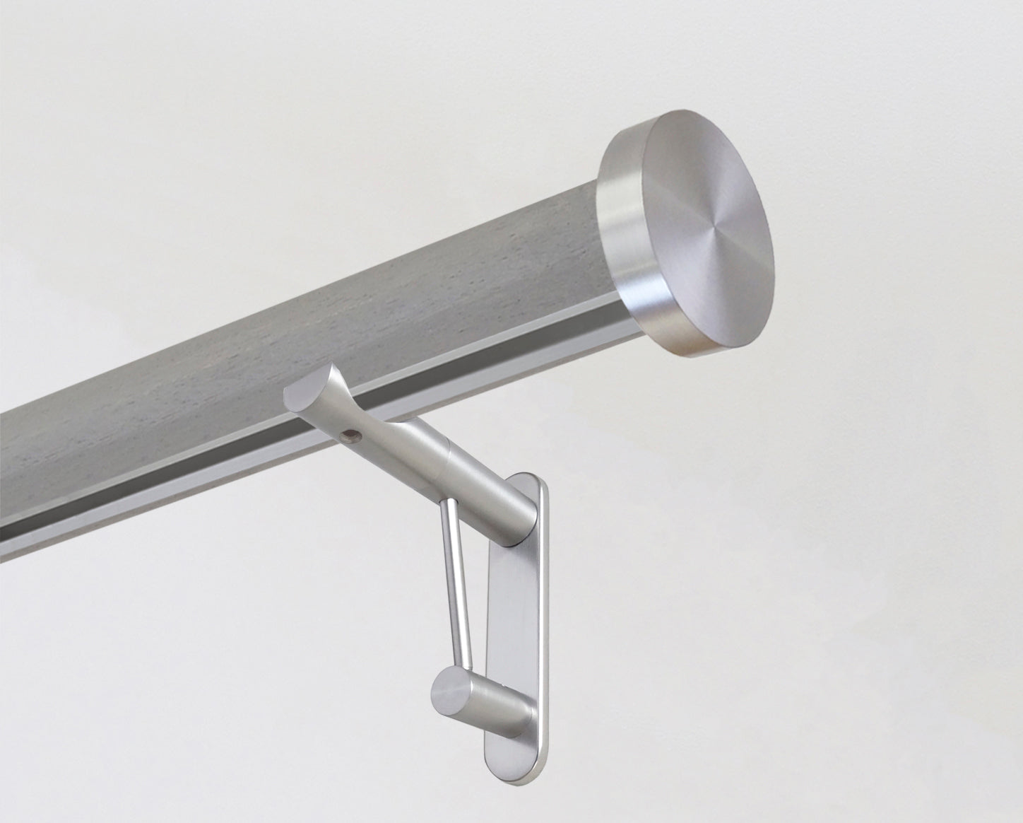 Mouse grey wooden tracked curtain pole with mini disc finials