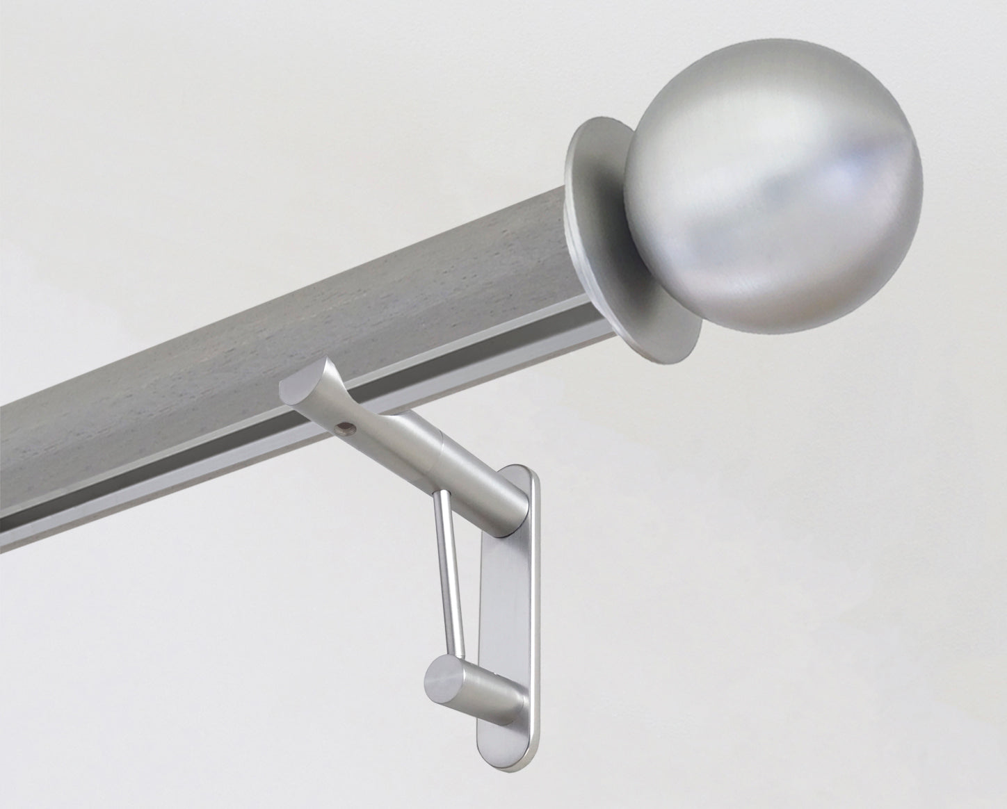 Mouse grey wooden tracked curtain pole with bronze ball finials