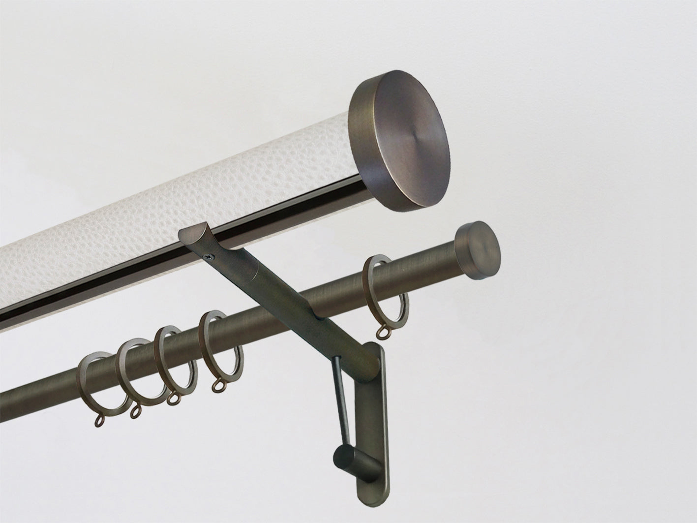 50mm dia. wrapped and tracked ostrich double curtain pole set with mini disc finials