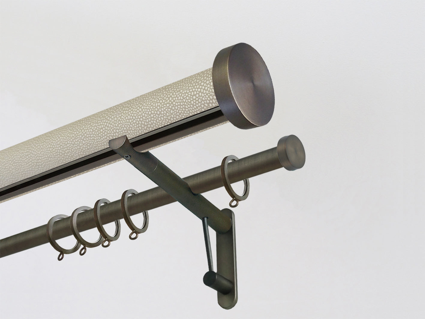 wrapped & tracked double curtain pole set in cream "sienese" by Walcot House