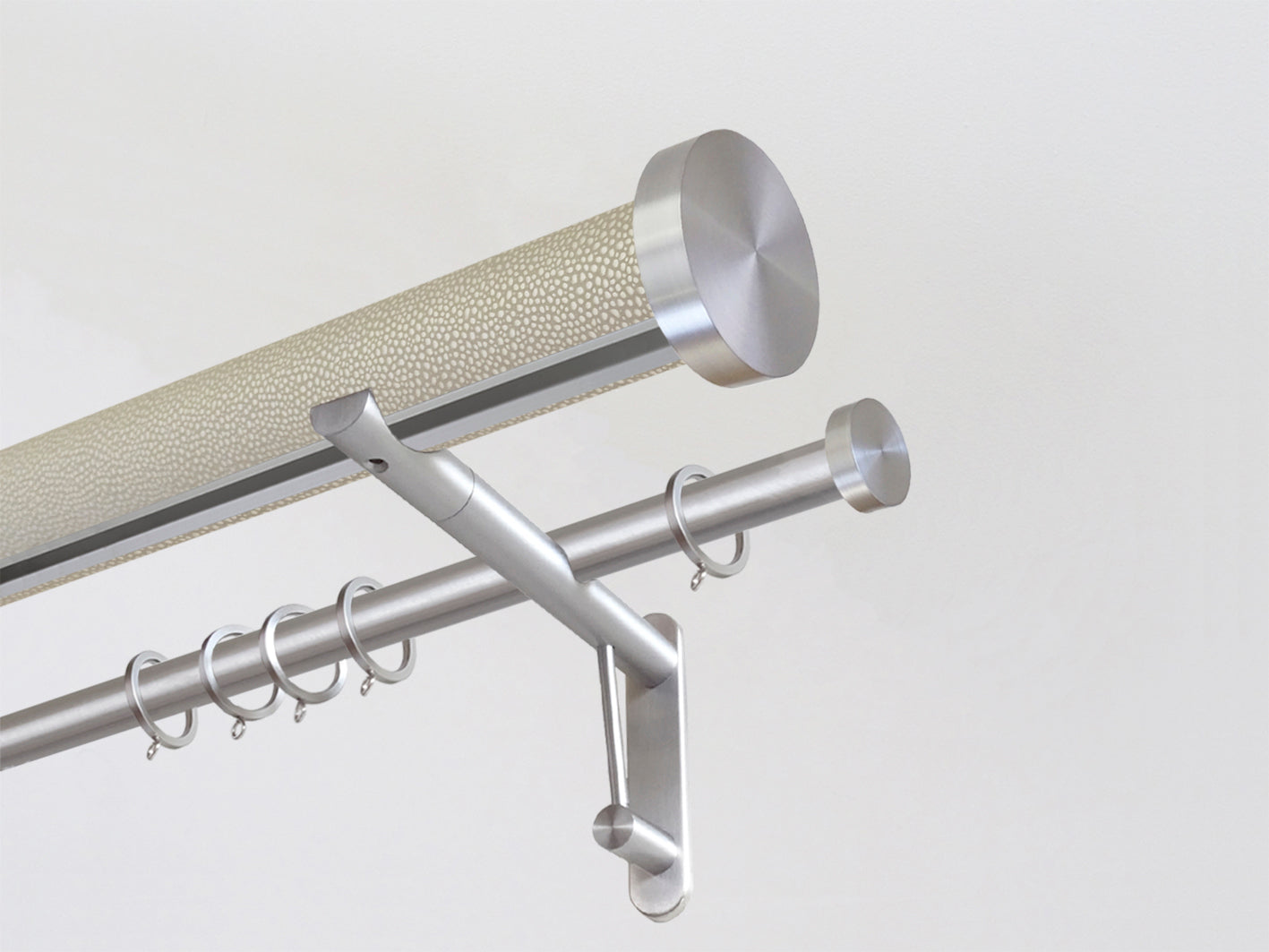 wrapped & tracked double curtain pole set in cream "sienese" by Walcot House