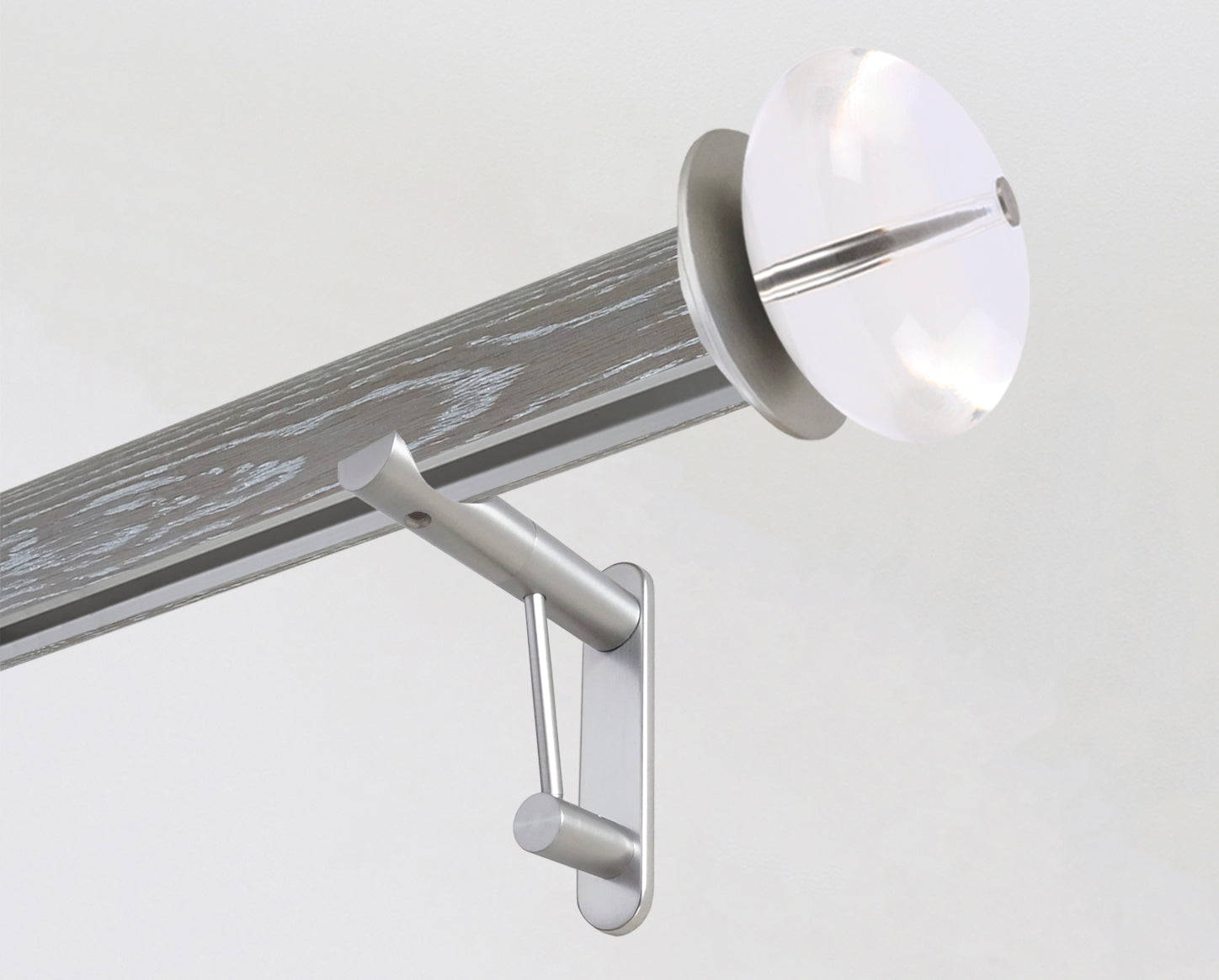 Designer real solid oak curtain pole set with clear perspex finials, 50mm diameter with integrated track | Walcot House