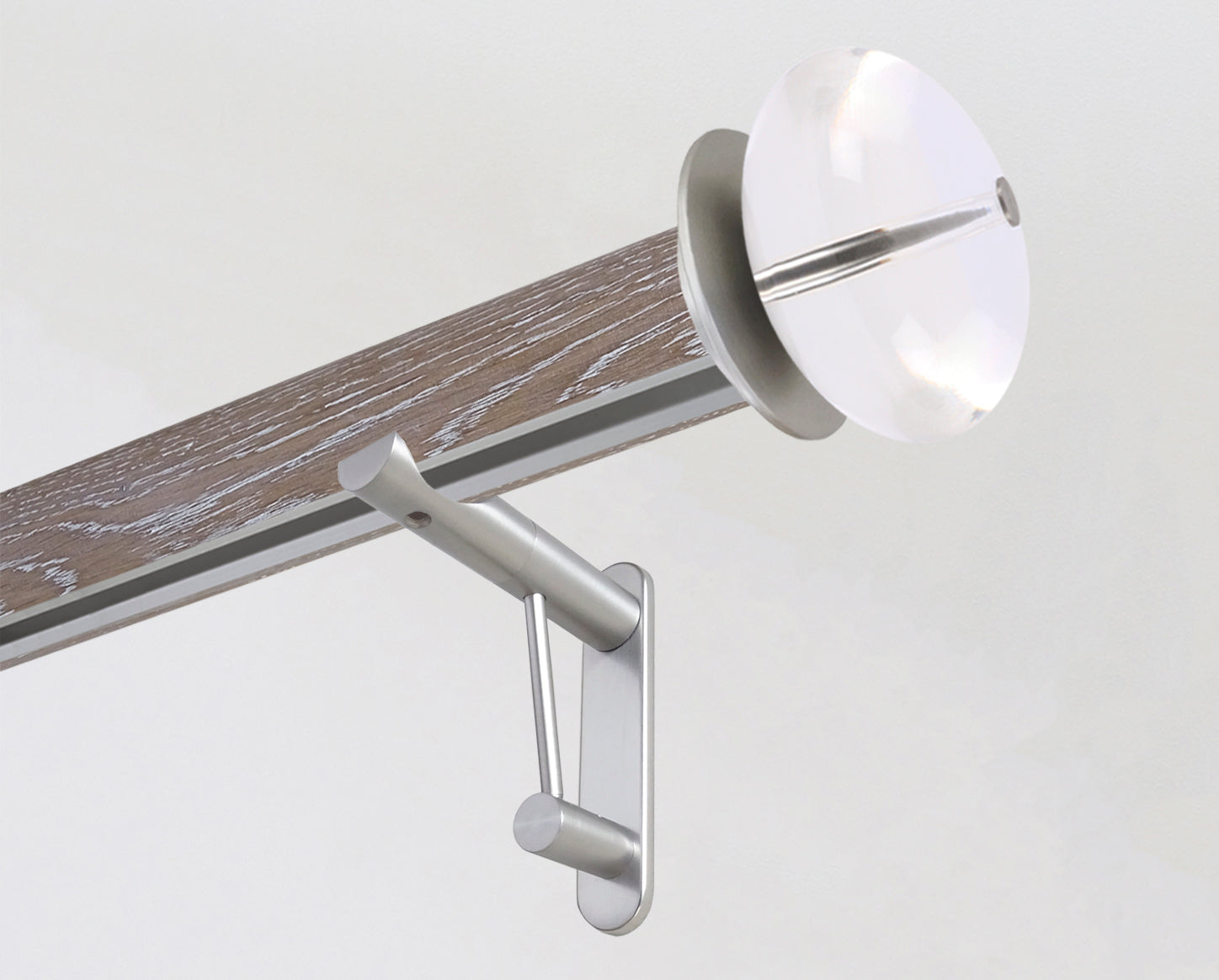 Quality real solid tawny oak curtain pole set with perspex finials and hidden track | Walcot House