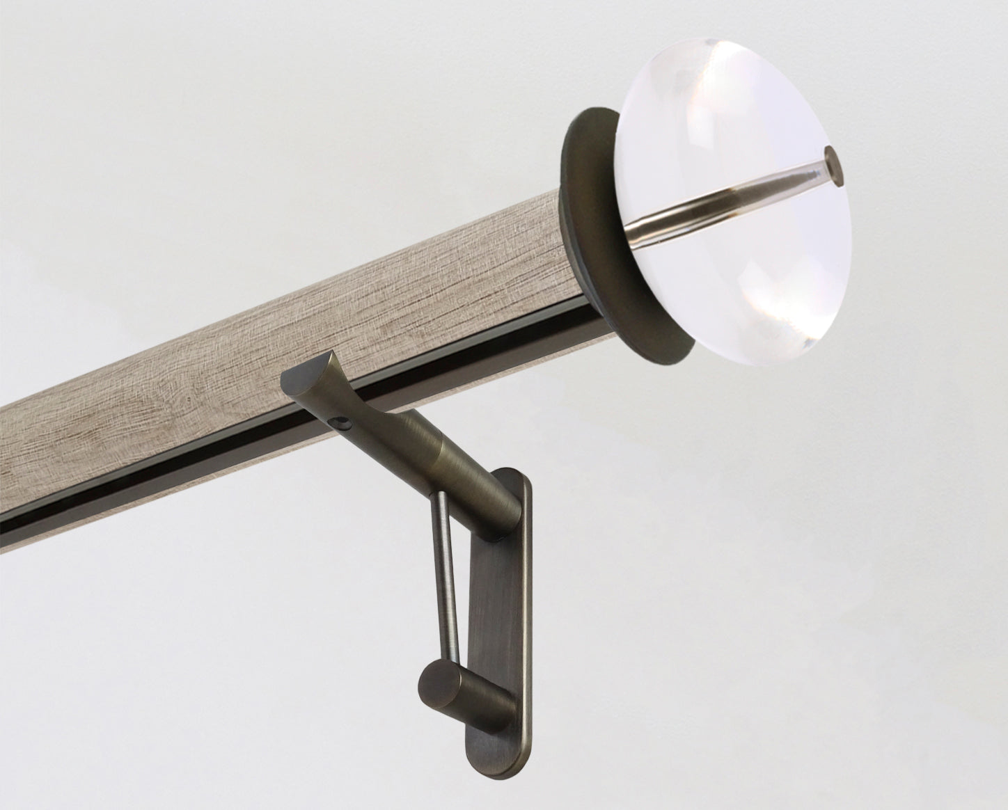 Tracked real solid oak curtain pole set with perspex finials | Walcot House