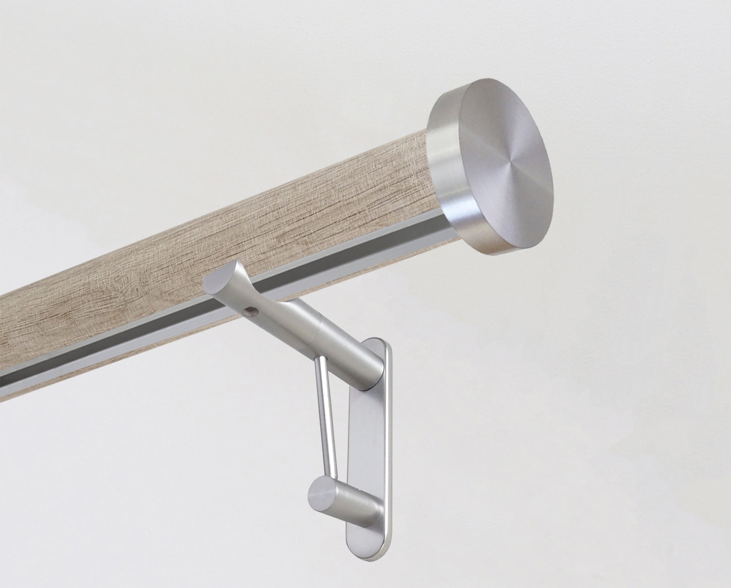 Unfinished real oak curtain pole set with hidden track and mini disc finials | Walcot House