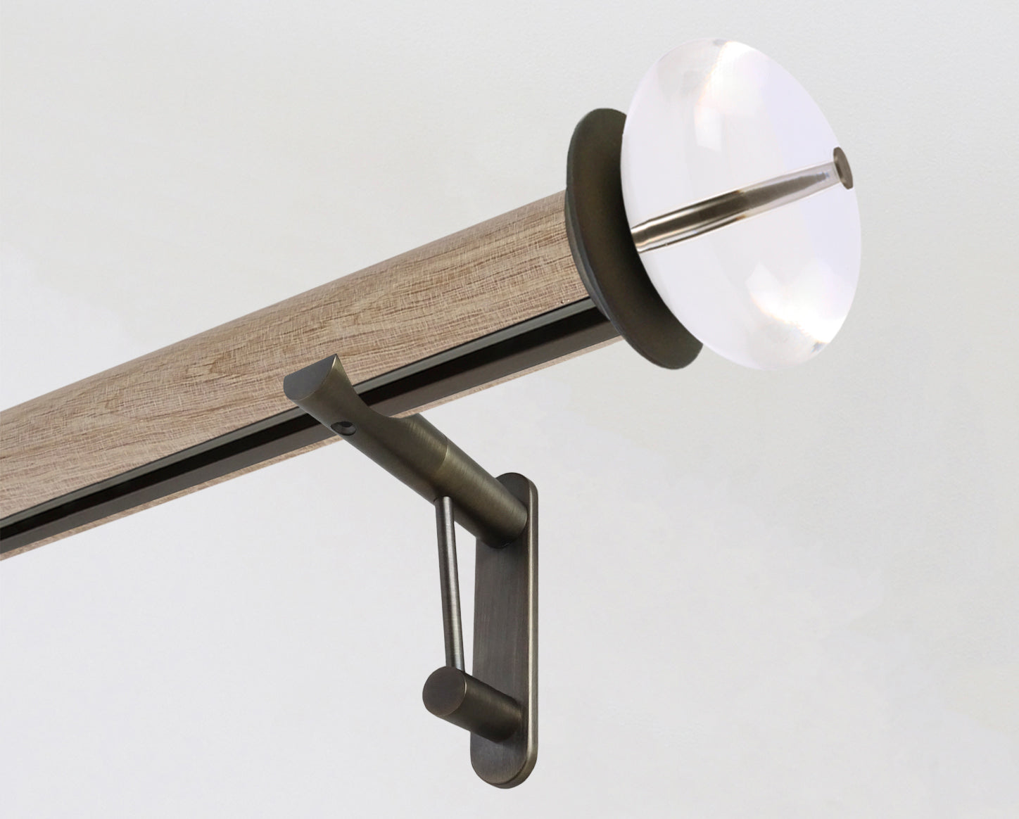 Luxury waxed real oak curtain pole set with track and acrylic finials | Walcot House