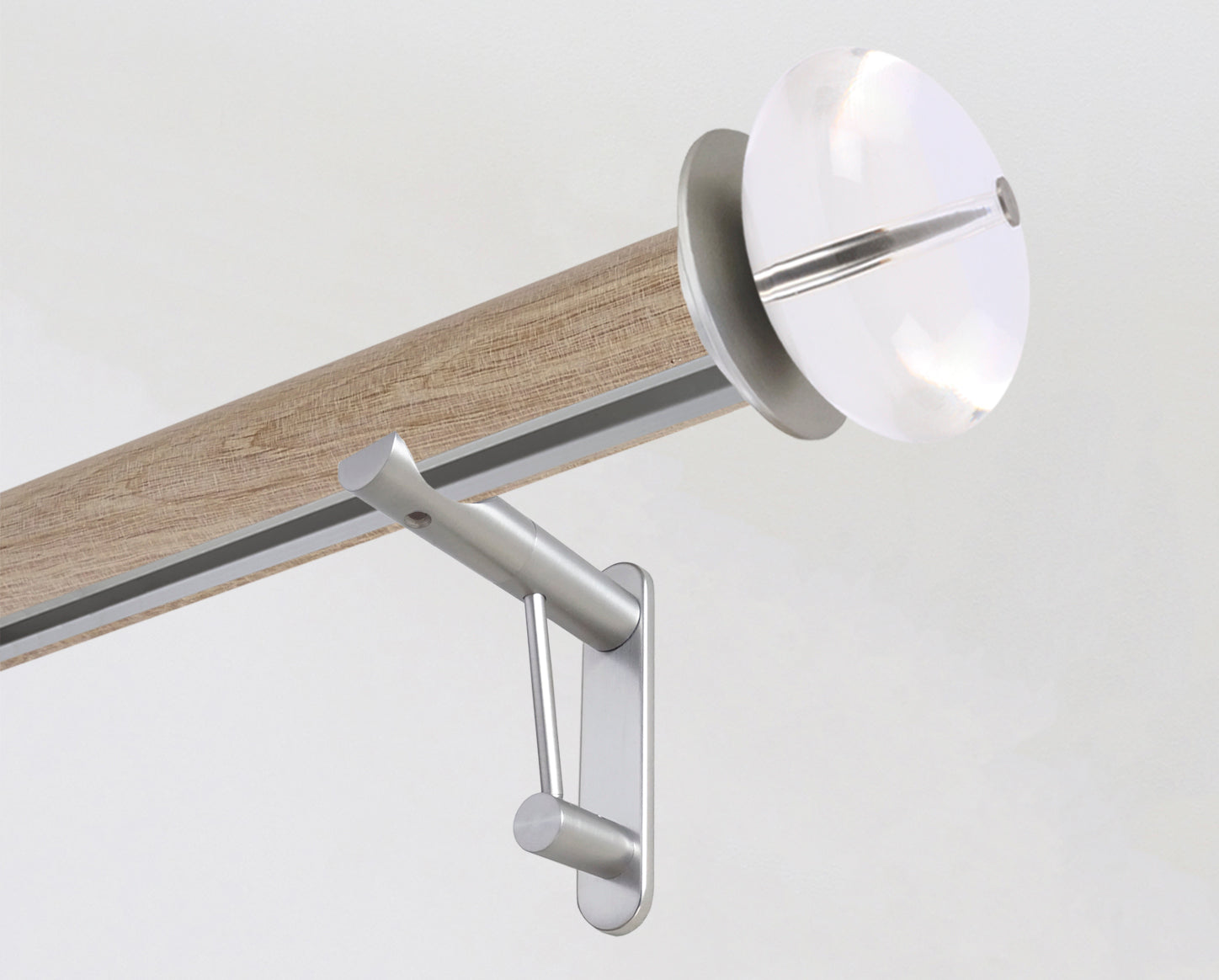 Luxury waxed real oak curtain pole set with track and acrylic finials | Walcot House