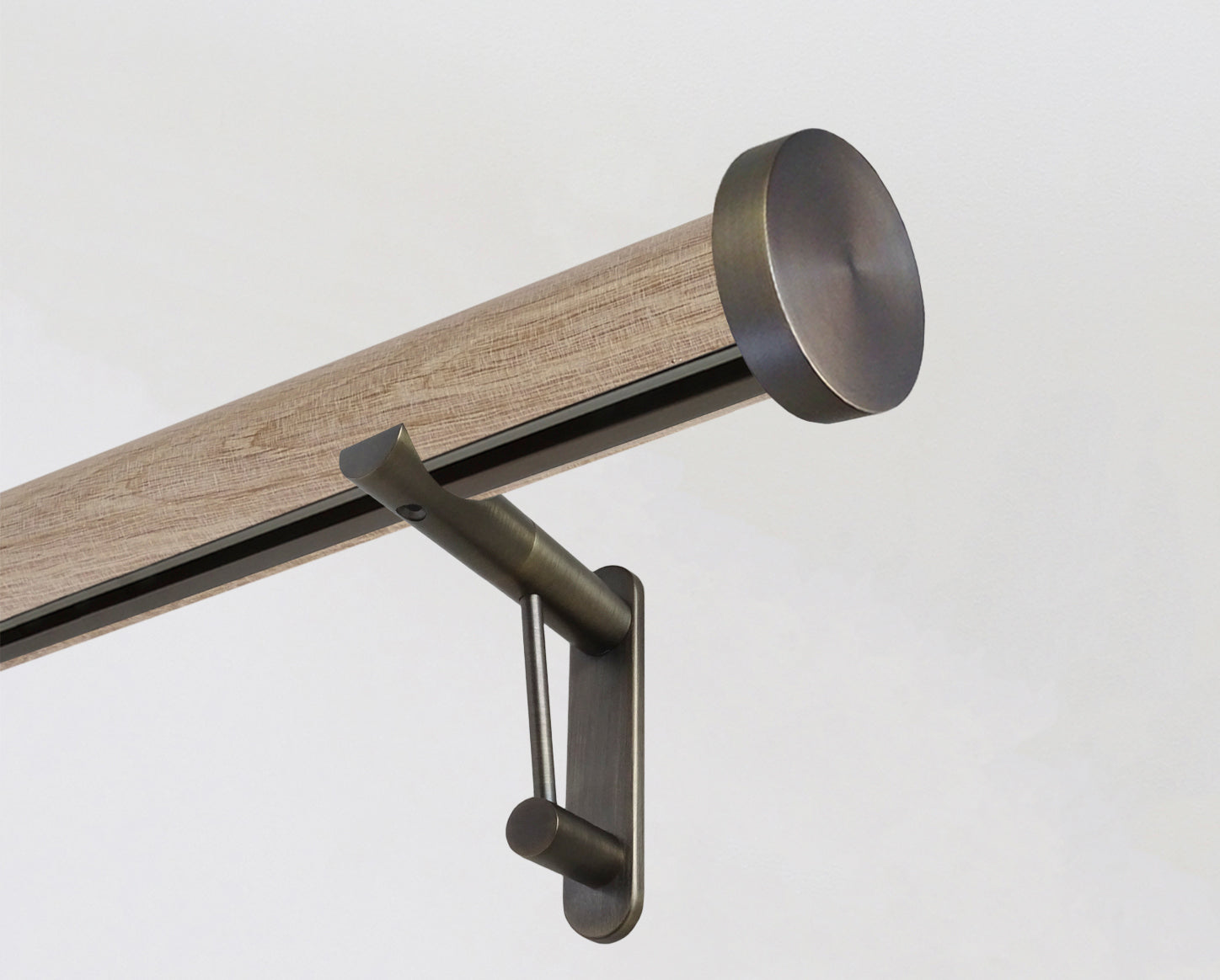 Real solid waxed oak curtain pole in 50mm diameter with hidden track, hand finished in the UK | Walcot House