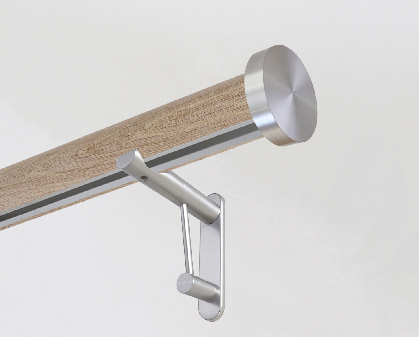 Real solid waxed oak curtain pole in 50mm diameter with hidden track, hand finished in the UK | Walcot House