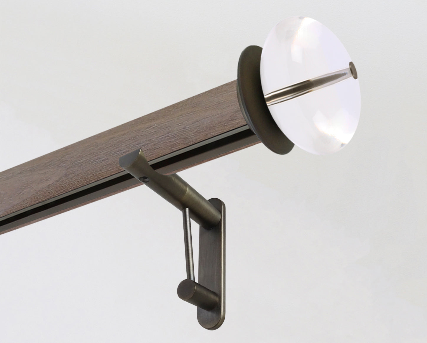 Weathered oak wooden tracked pole with acrylic finials