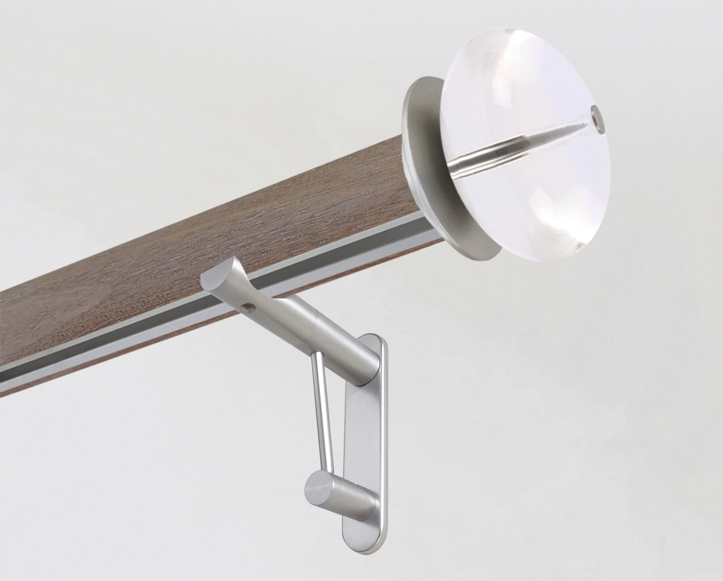 Weathered oak wooden tracked pole with acrylic finials