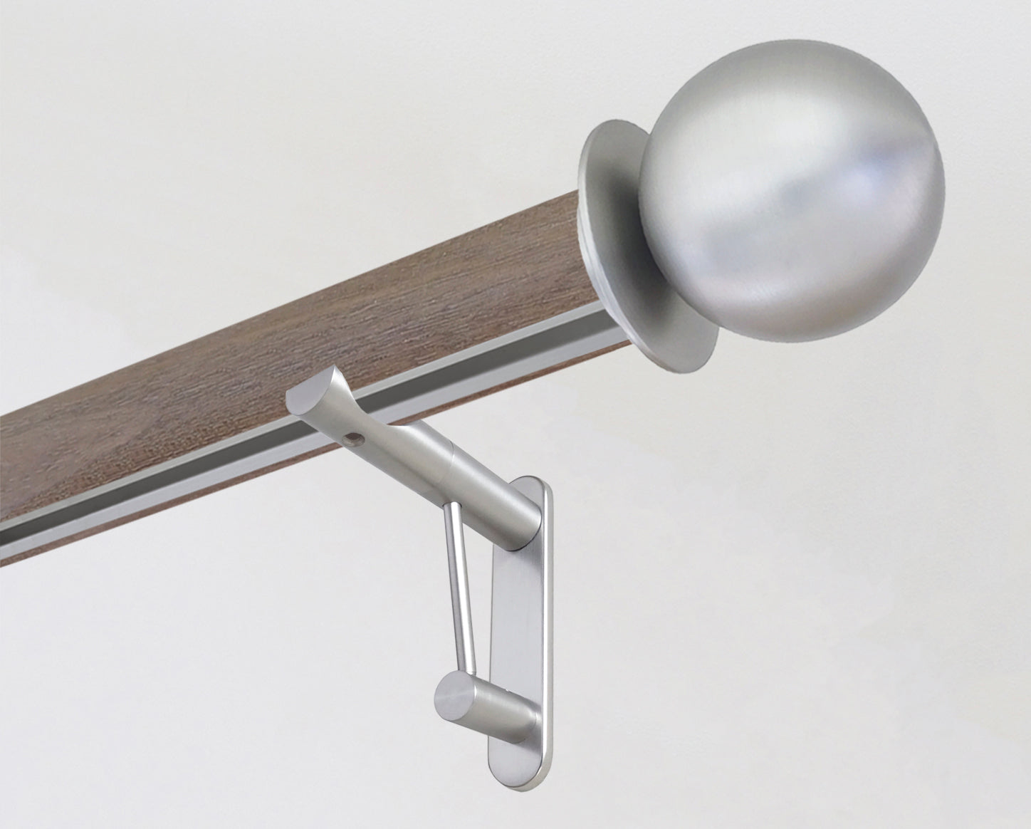 weathered oak wooden tracked pole with ball finials