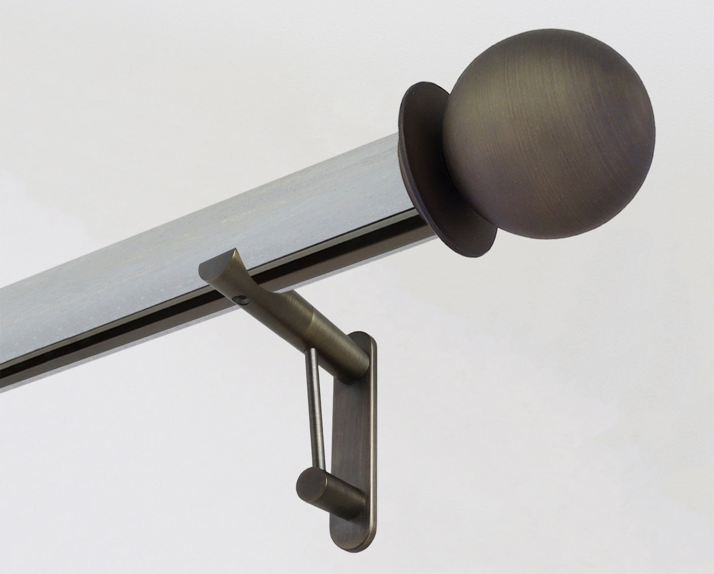 Blue grey tracked wooden pole in wood pigeon with bronze ball finials