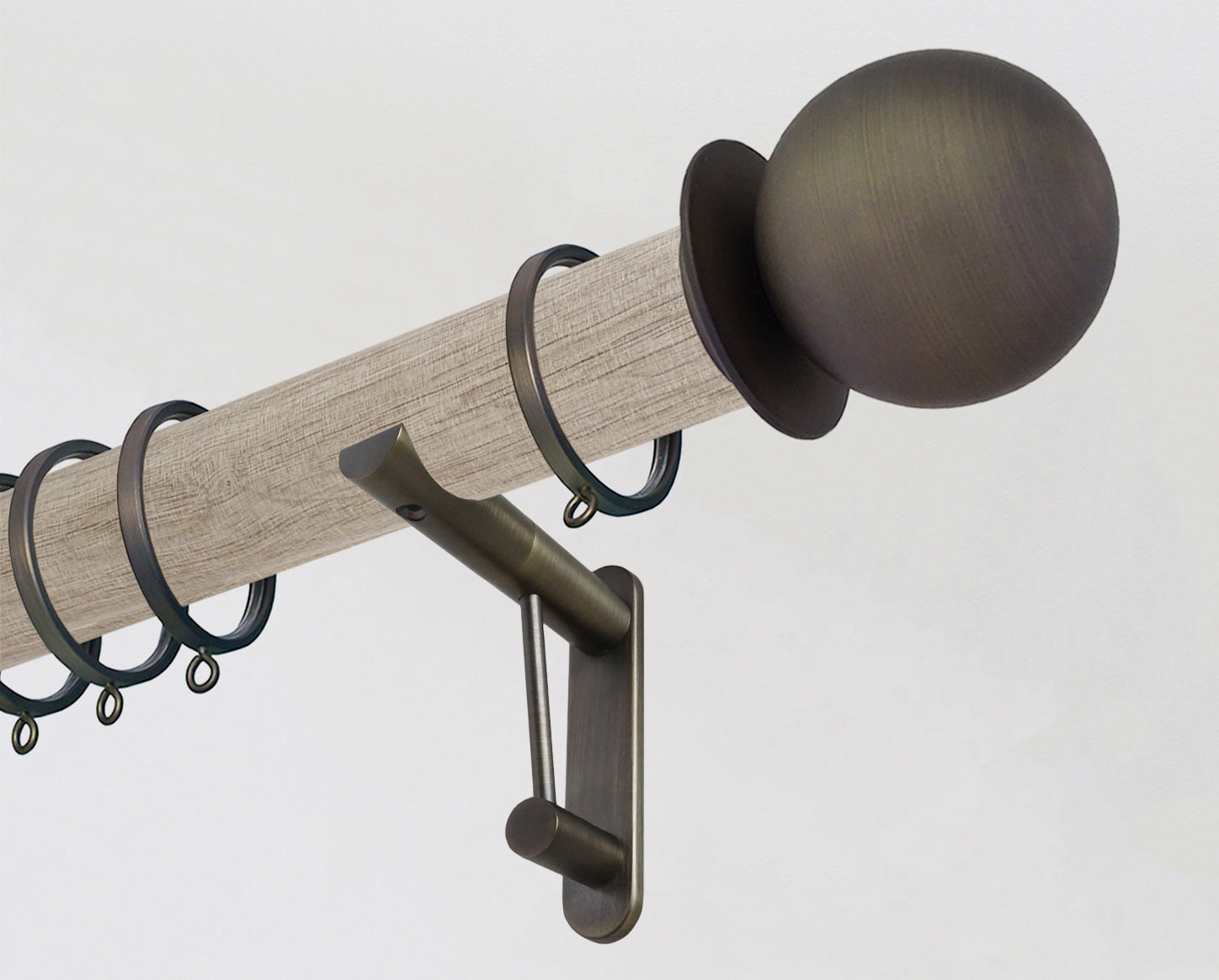 50mm dia. unfinished real oak wood curtain pole set with metal ball finials