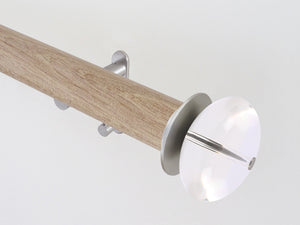 Luxury waxed real oak curtain pole set with track and acrylic finials | Walcot House