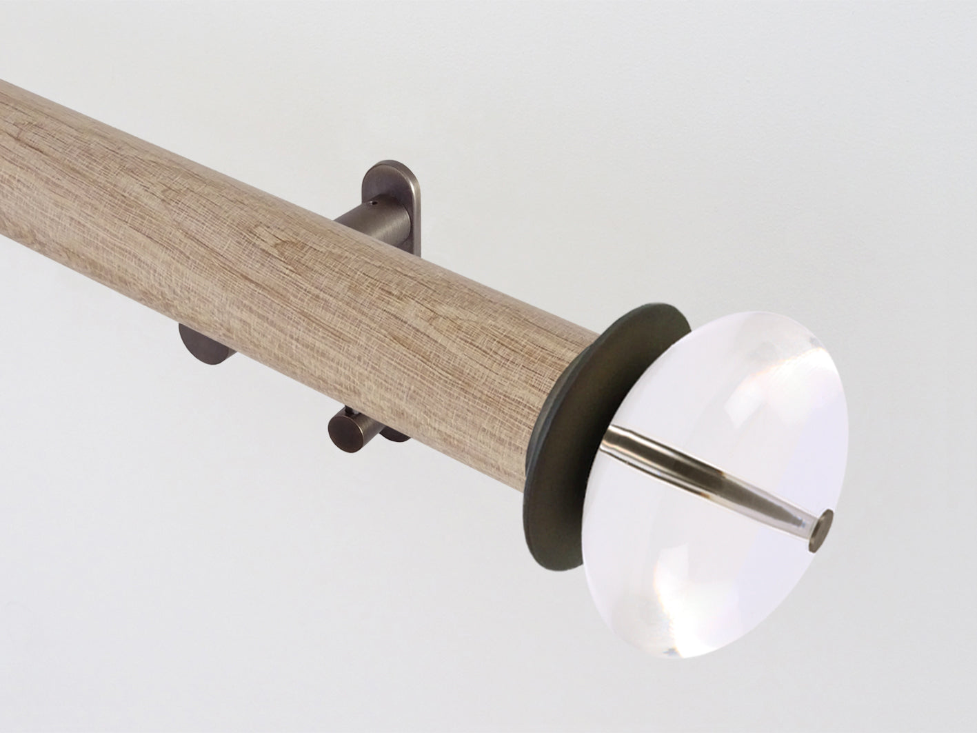 Luxury waxed real oak curtain pole set with track and acrylic finials | Walcot House