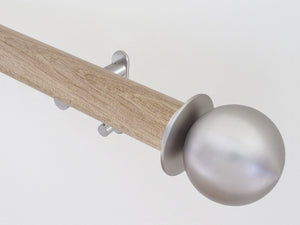 Quality real solid waxed oak curtain pole set with metal ball finials and hidden track | Walcot House